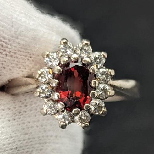 英国ヴィンテージジュエリー レッド&ホワイトストーン 純銀リング 指輪