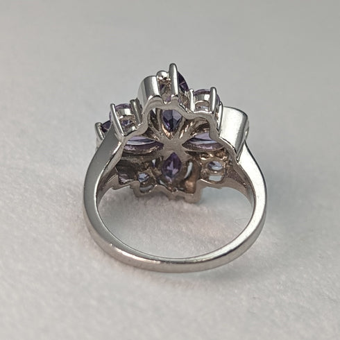 英国ヴィンテージジュエリー アメジスト&ジルコニア 純銀リング 指輪