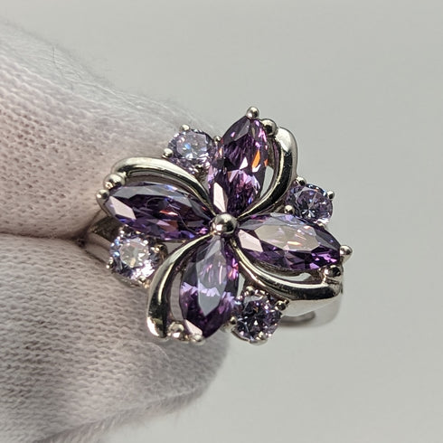 英国ヴィンテージジュエリー アメジスト&ジルコニア 純銀リング 指輪