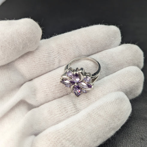 英国ヴィンテージジュエリー アメジスト&ジルコニア 純銀リング 指輪