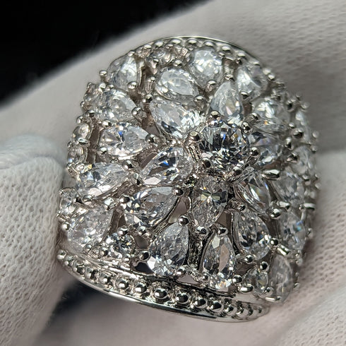 British vintage jewelry, cubic zirconia, large sterling silver ring (size 11)