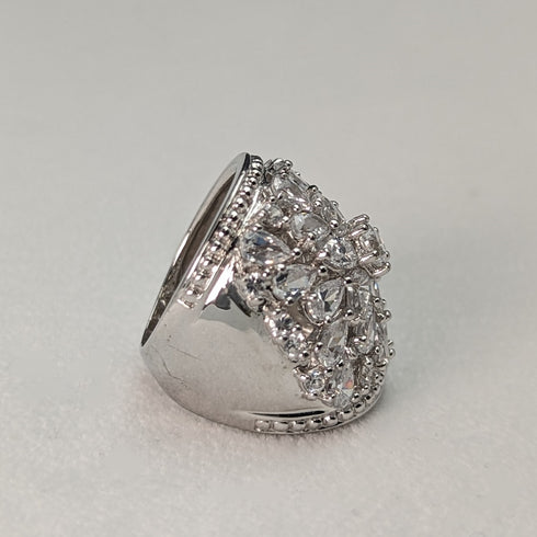 British vintage jewelry, cubic zirconia, large sterling silver ring (size 11)