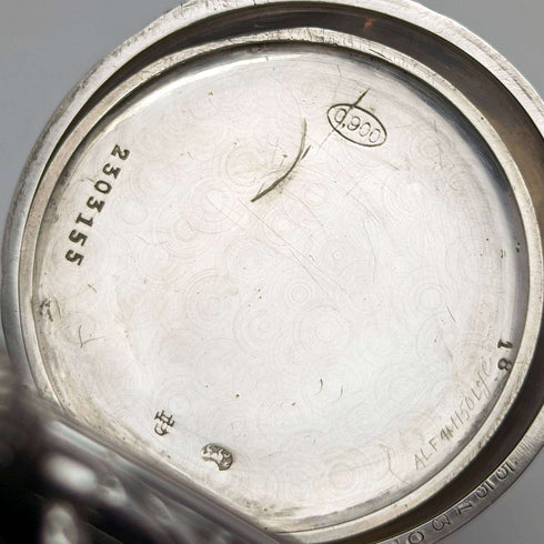 1909年頃 アンティーク ロンジン 懐中時計 浮彫彫刻 銀側ハンターケース 動作良好