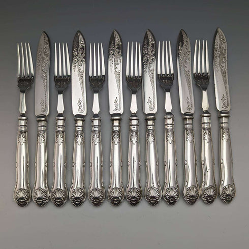 1930 年代英國復古銀盤甜點餐具 6 對套裝 John Round