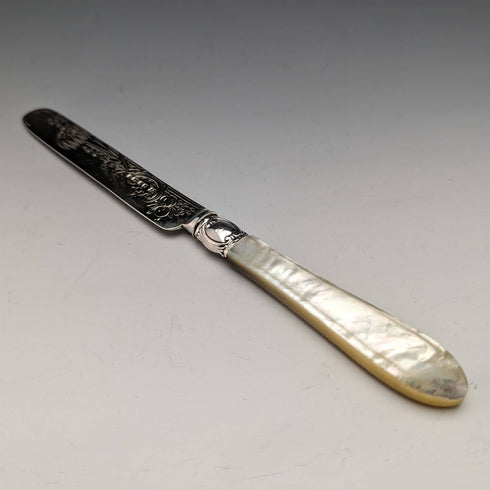 1880 年左右英國古董白色珍珠貝柄純銀刀片餐具 5 對 Martin Hall