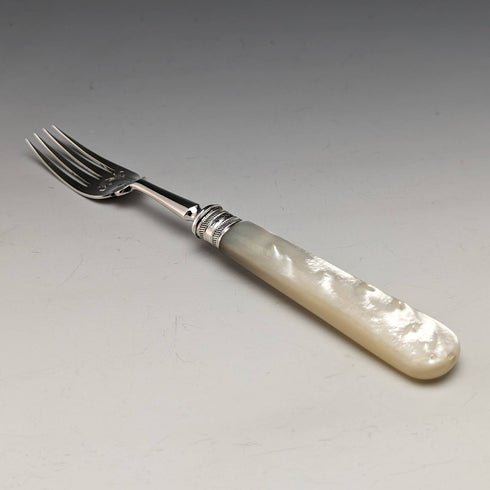 1897 年英國古董白色珍珠貝柄純銀刀片餐具 6 對盒裝 J Barraclough