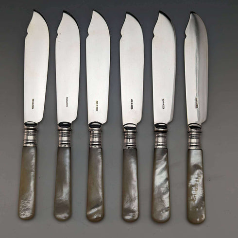 Around 1930 British vintage white butterfly shell handle fish cutlery 12 pair set boxed