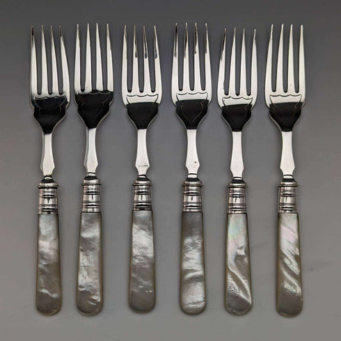 Around 1930 British vintage white butterfly shell handle fish cutlery 12 pair set boxed