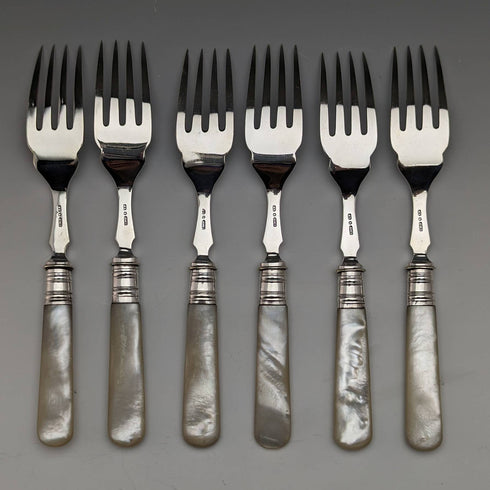 Around 1930 British vintage white butterfly shell handle fish cutlery 12 pair set boxed