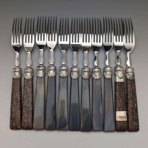 1900 年左右英國復古天然石柄餐具 12 對套裝盒裝卡文迪什
