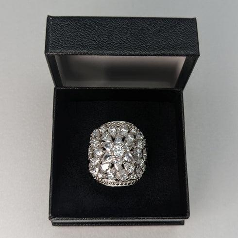 British vintage jewelry, cubic zirconia, large sterling silver ring (size 11)