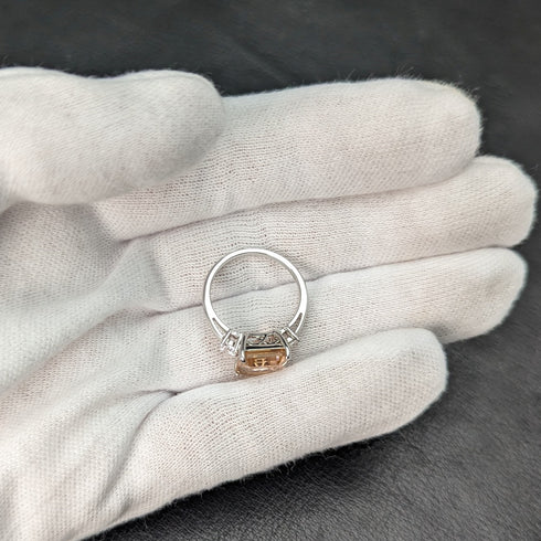 英国ヴィンテージジュエリー ピーチキュービックジルコニア 純銀リング 指輪