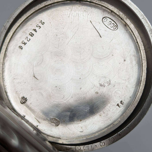 1911 年左右古董浪琴表懷錶雕刻銀色側開面效果很好