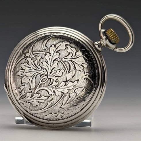 Around 1928 Antique Longines pocket watch Engraved silver side hunter case Works well