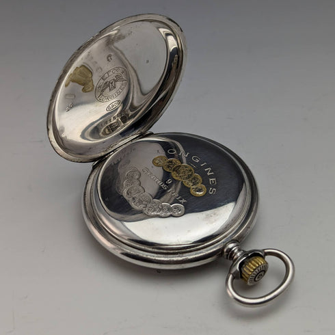 Around 1928 Antique Longines pocket watch Engraved silver side hunter case Works well
