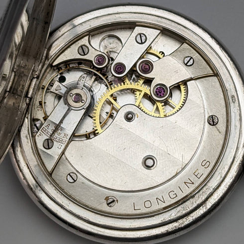 Around 1928 Antique Longines pocket watch Engraved silver side hunter case Works well