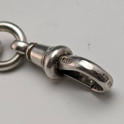Alrededor de 1900, cadena Albert de plata esterlina antigua británica, extra gruesa de 65 g, con dije de ámbar