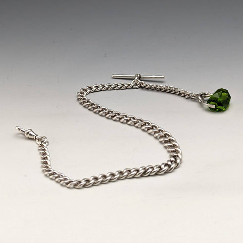 1920 年左右英國古董純銀阿爾伯特鏈 46 克綠石旋轉鑰匙扣