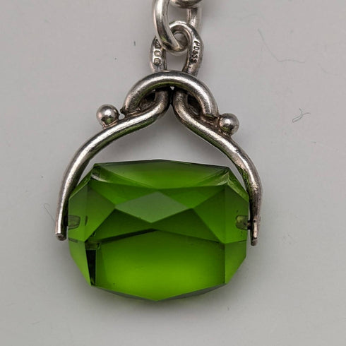 1920 年左右英國古董純銀阿爾伯特鏈 46 克綠石旋轉鑰匙扣