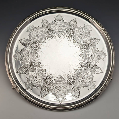 英国アンティーク シルバープレート製サルヴァ 直径30cm Kerr and Phillips