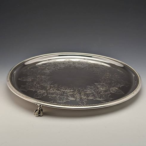 英国アンティーク シルバープレート製サルヴァ 直径30cm Kerr and Phillips