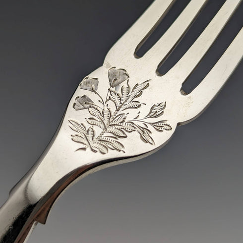 英国アンティーク 純銀製ハンドル フィッシュカトラリー 5ペアセット 布ケース入