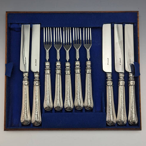 1833年 英国アンティーク 純銀製 デザートカトラリー 5ペアセット 計383g トレー入 Thomas Samson