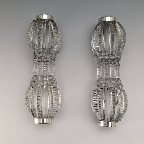 1903 年英國古董切割玻璃刀架一對純銀裝飾 J Gilbert