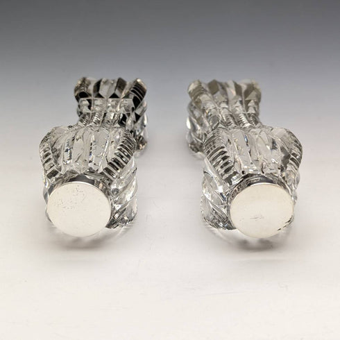 1903 年英國古董切割玻璃刀架一對純銀裝飾 J Gilbert