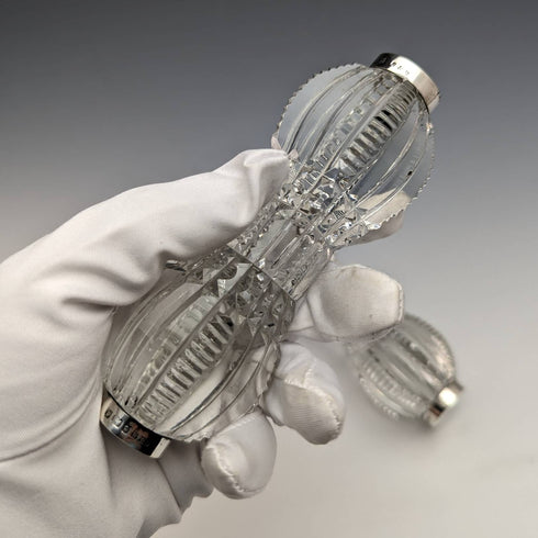 1903 年英國古董切割玻璃刀架一對純銀裝飾 J Gilbert