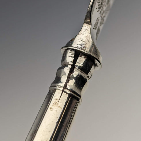 英国アンティーク 純銀製ハンドル フィッシュカトラリー 5ペアセット 布ケース入