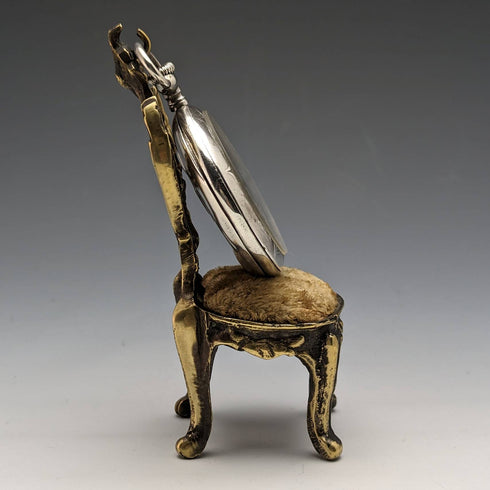 1920s Brass Chair Pocket Watch Holder Brown Seat