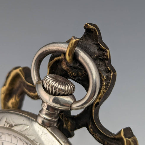 1920s Brass Chair Pocket Watch Holder Brown Seat