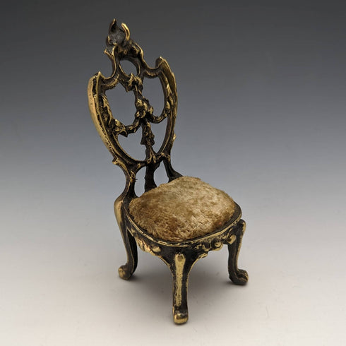 1920s Brass Chair Pocket Watch Holder Brown Seat