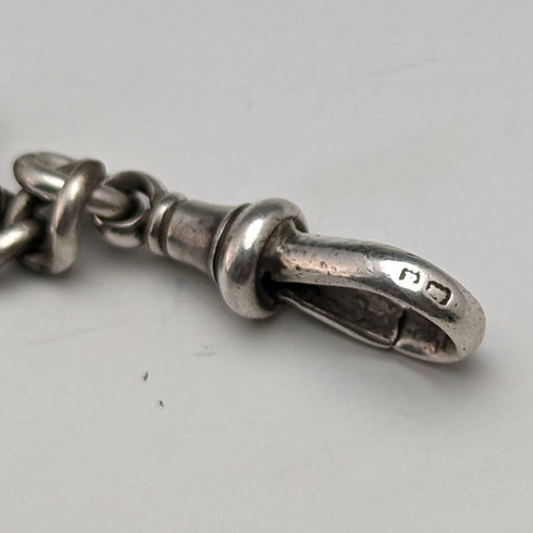 1900年頃 英国アンティーク 純銀製アルバートチェーン 30g ファンシーリンク タッセルフォブ