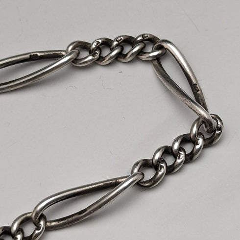 1900年頃 英国アンティーク 純銀製アルバートチェーン 30g ファンシーリンク タッセルフォブ