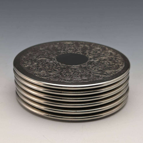Set of 6 vintage silver-plated coasters