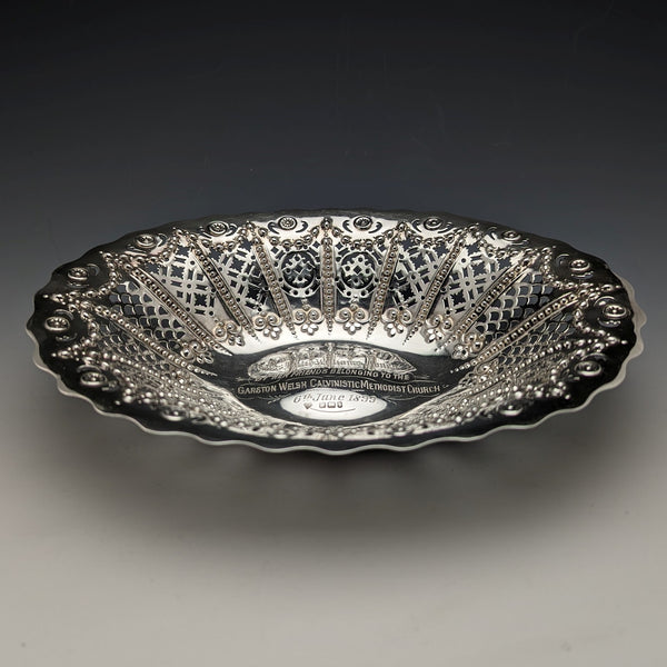 1894 年英國古董純銀耳環裝飾碗/盤 232 克 Martin Hall