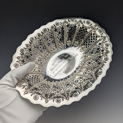 1894年 英国アンティーク 純銀製 ピアス装飾 ボウル/デッシュ 232g Martin Hall