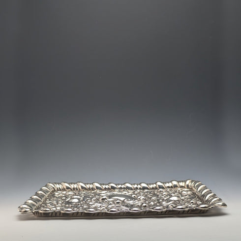 1905年 英国アンティーク 純銀 レリーフ彫刻 ドレッシングテーブルトレイ 336g Horrace Woodward