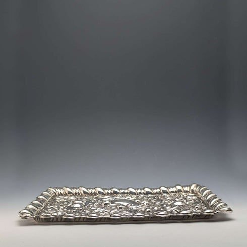 1905 British Antique Sterling Silver Relief Engraving Dressing Table Tray 336g Horrace Woodward