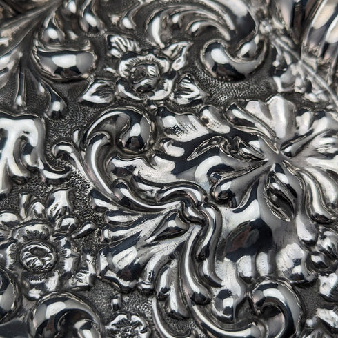 1905年 英国アンティーク 純銀 レリーフ彫刻 ドレッシングテーブルトレイ 336g Horrace Woodward