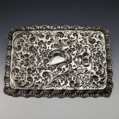 1905 British Antique Sterling Silver Relief Engraving Dressing Table Tray 336g Horrace Woodward