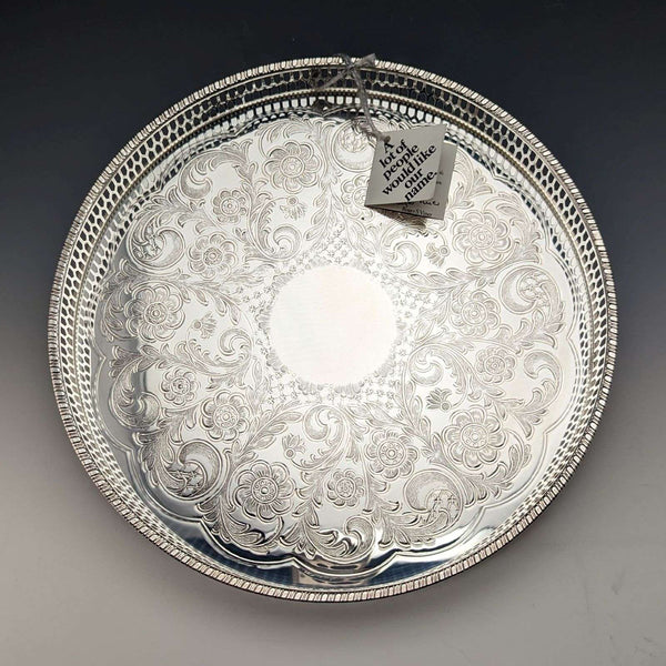 British Vintage Silver Plated Gallery Tray Diameter 26cm Boxed Deadstock