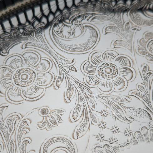 英國復古鍍銀畫廊托盤直徑 26 厘米盒裝 Deadstock