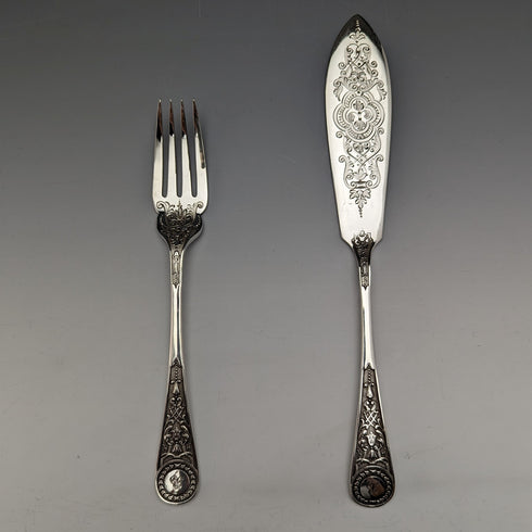 英国アンティーク シルバープレート製 フィッシュカトラリー 12ペアセット 箱入り Cooper Brothers