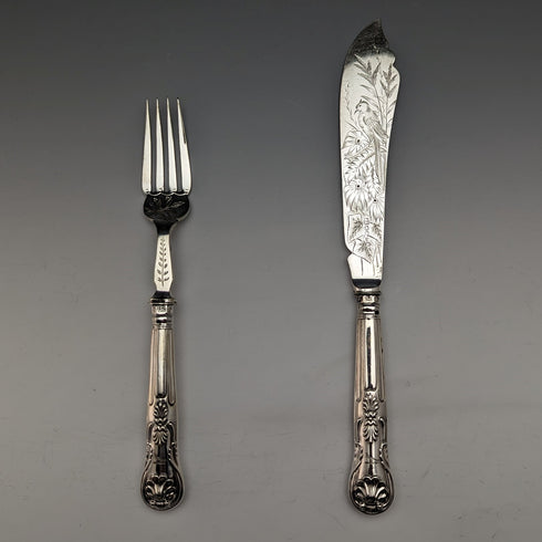 【預留】1836年英國古董純銀柄魚餐具12對套裝盒裝
