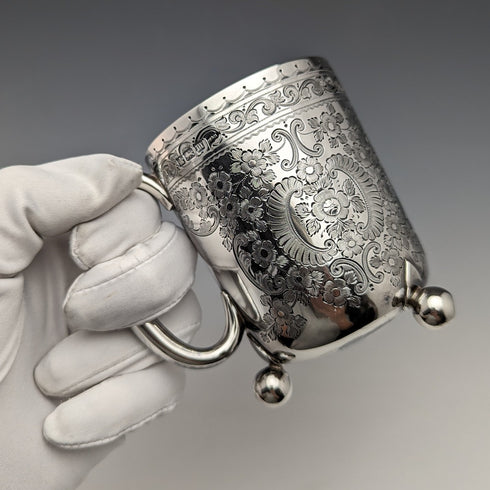 1904 British antique sterling silver mug 130g Walker and Hall