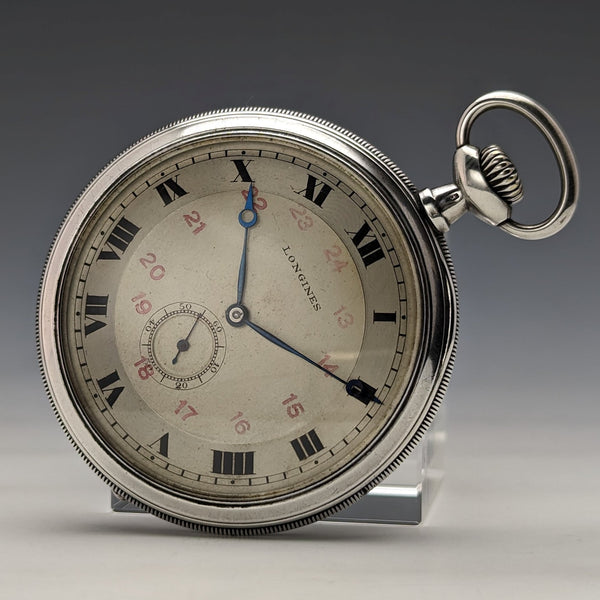 Around 1916 Antique Longines pocket watch thin silver side open face works well