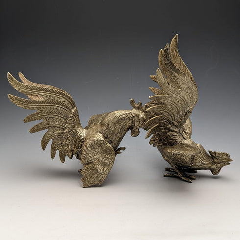 英国ヴィンテージ ピューター製 闘鶏フィギュリン ペア ミドルサイズ